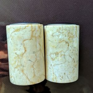 Marble heavyweight salt and pepper shakers set cream beige tan swirl